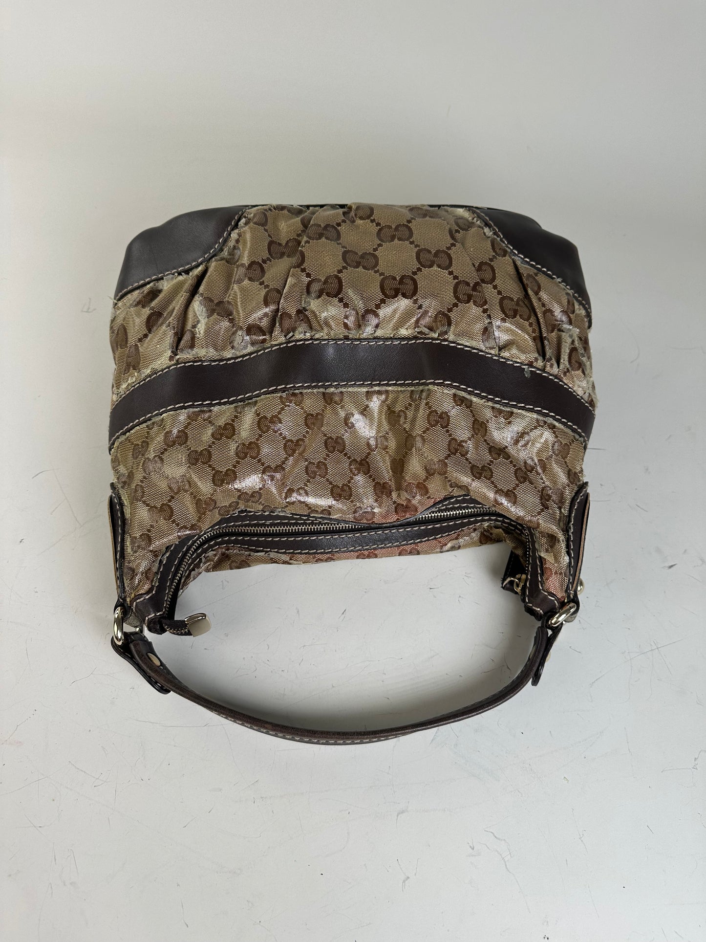 Vintage Gucci GG Monogram Canvas Shoulder Bag Beige Brown
