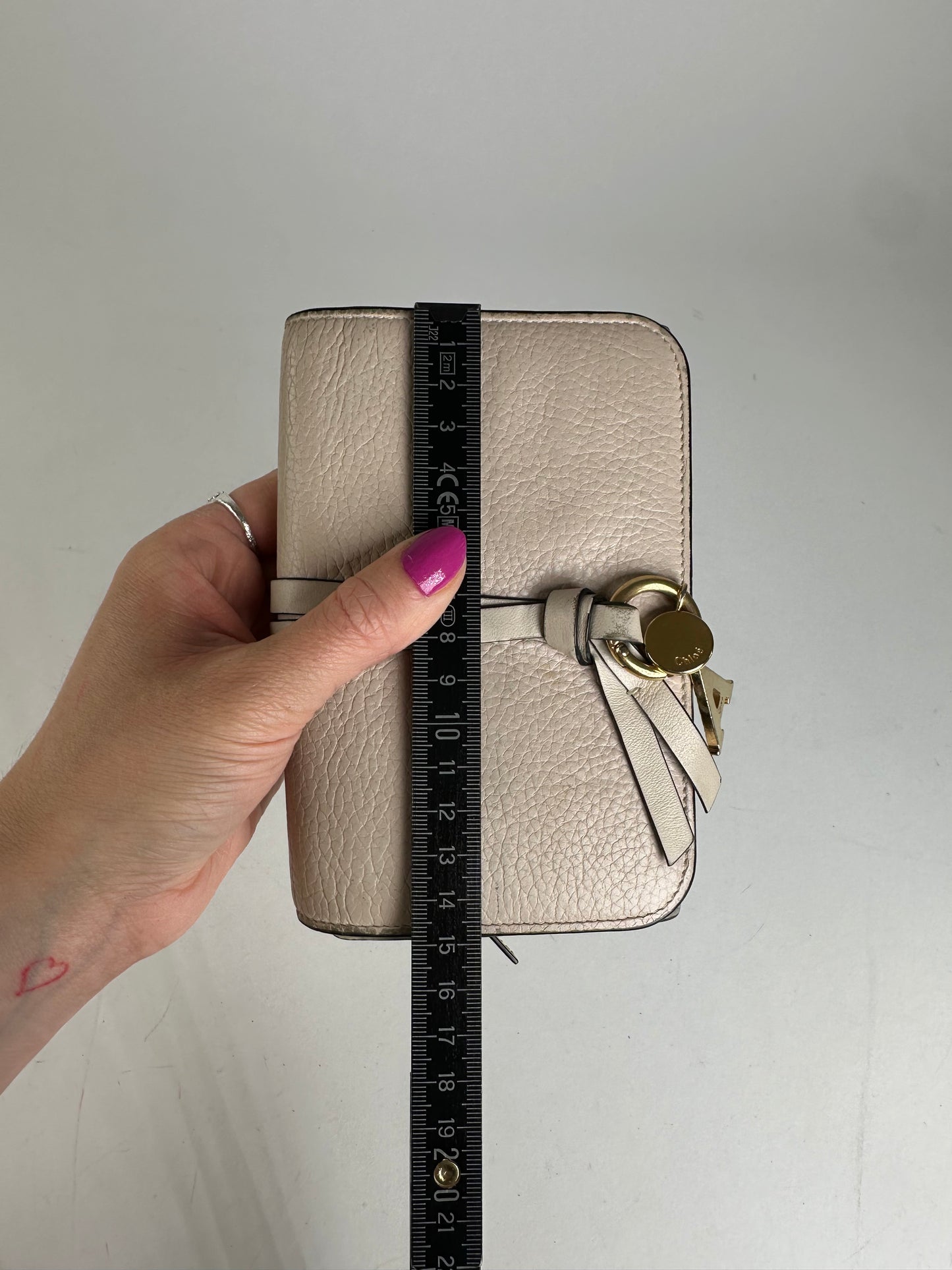 Vintage Chloé Alphabet Grained Leather Compact Wallet Nude