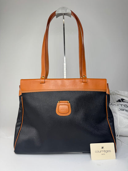 Vintage Courreges Leather Handbag Black Brown