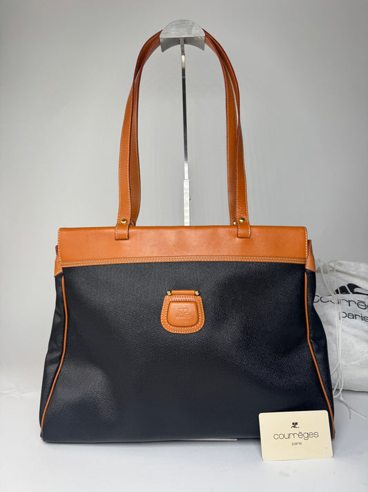 Vintage Courreges Leather Handbag Black Brown