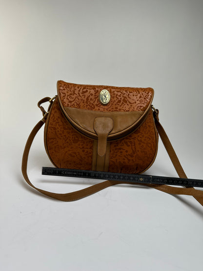Vintage Yves Saint Laurent Embossed Leather Flap Crossbody Late 1970s Burnt Orange