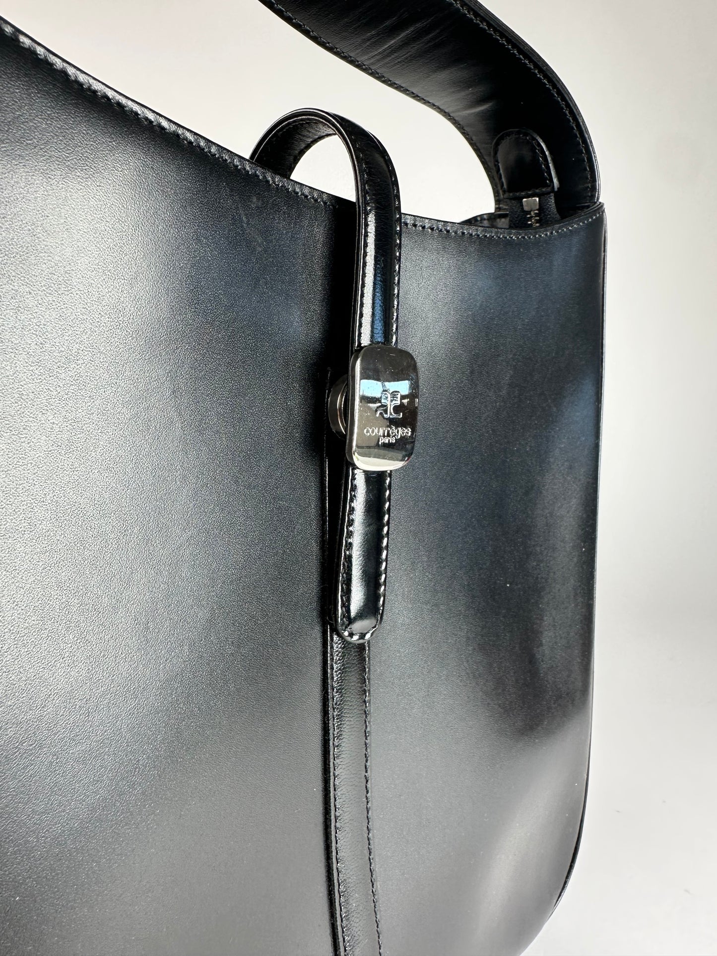 Vintage Courreges Leather Handbag Black