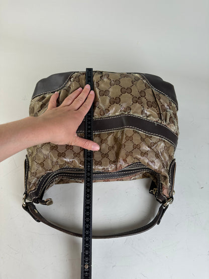 Vintage Gucci GG Monogram Canvas Shoulder Bag Beige Brown