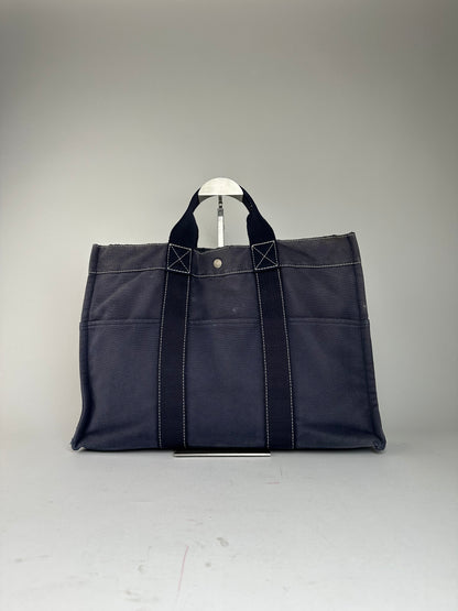 Vintage Hermès Fourre Tout MM Canvas Tote Bag Navy
