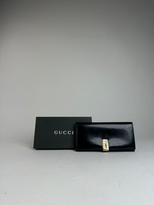 Vintage Gucci Patent Leather Wallet Dark Brown