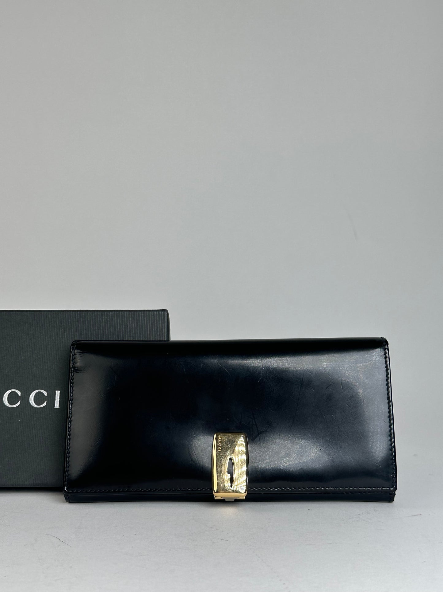 Vintage Gucci Patent Leather Wallet Dark Brown