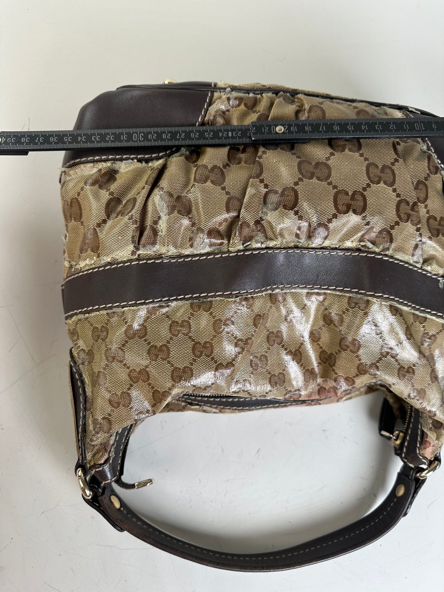Vintage Gucci GG Monogram Canvas Shoulder Bag Beige Brown