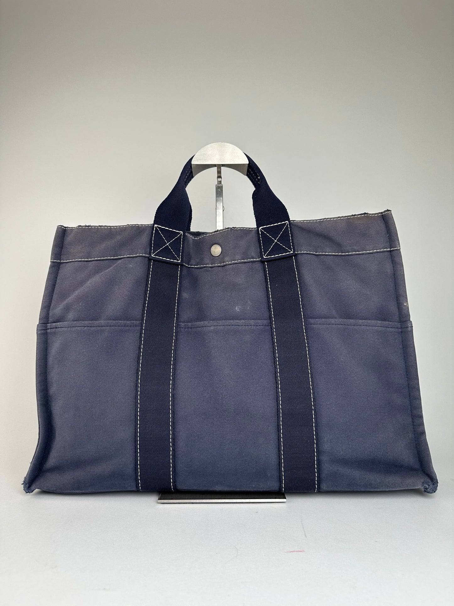 Vintage Hermès Fourre Tout MM Canvas Tote Bag Navy