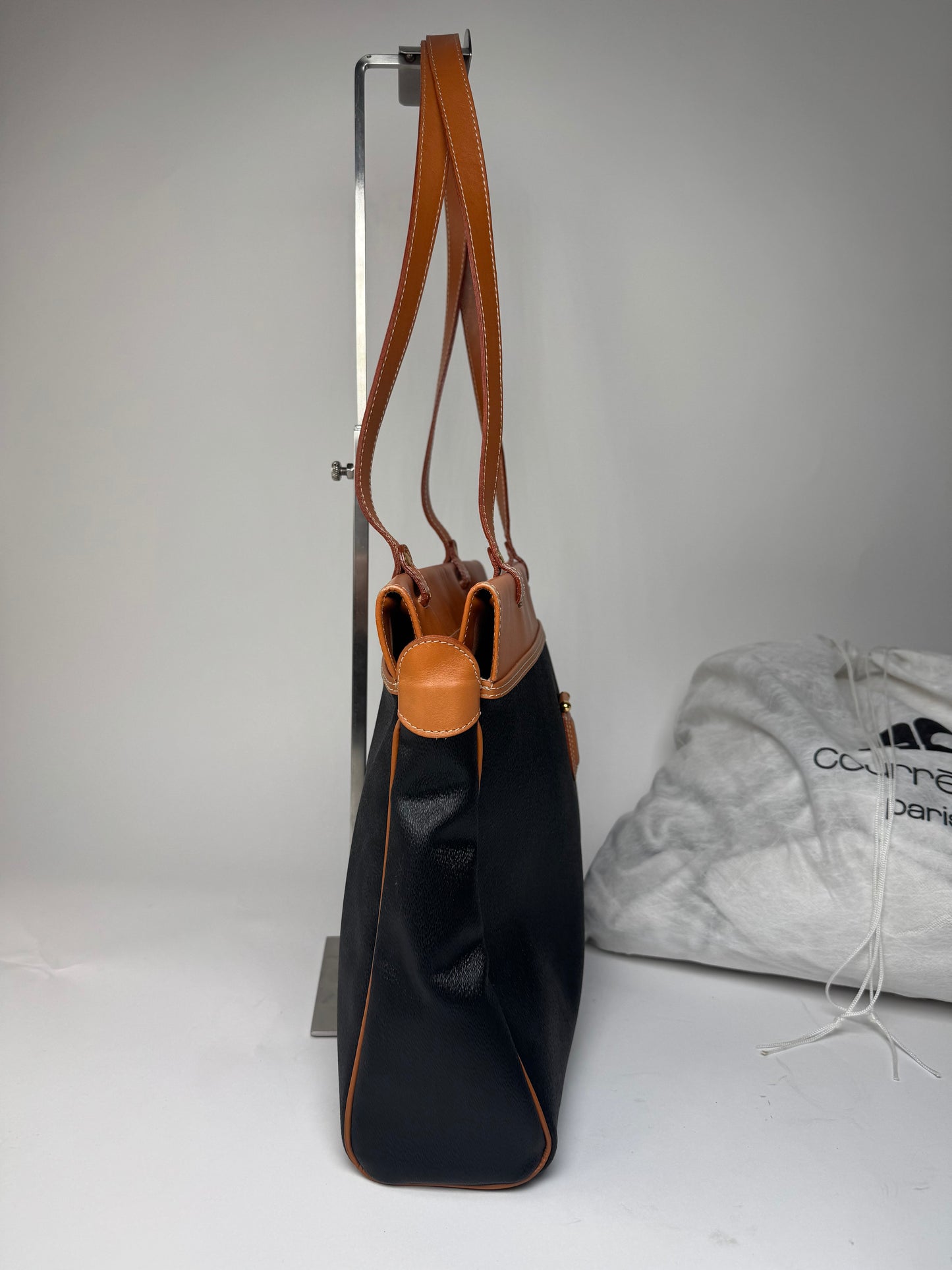 Vintage Courreges Leather Handbag Black Brown