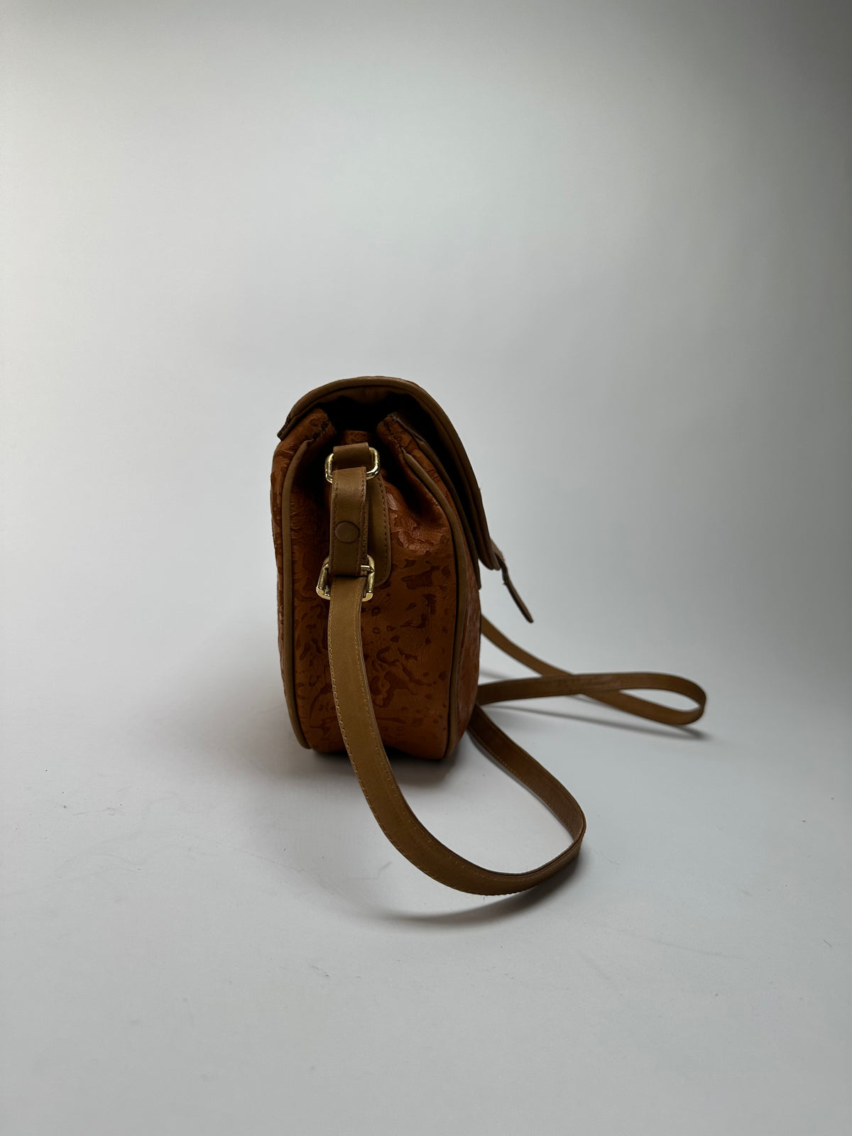 Vintage Yves Saint Laurent Embossed Leather Flap Crossbody Late 1970s Burnt Orange