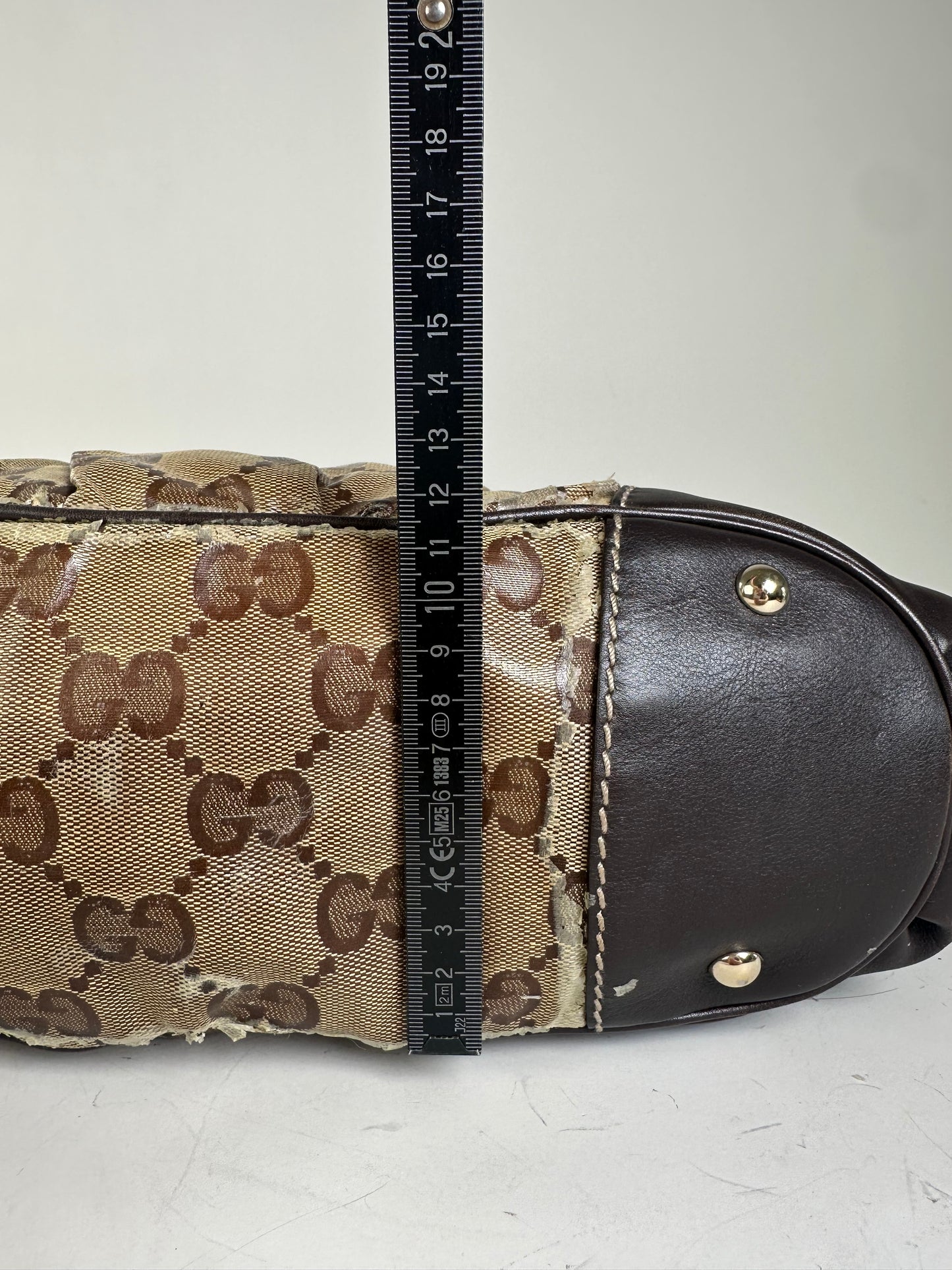 Vintage Gucci GG Monogram Canvas Shoulder Bag Beige Brown