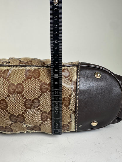 Vintage Gucci GG Monogram Canvas Shoulder Bag Beige Brown