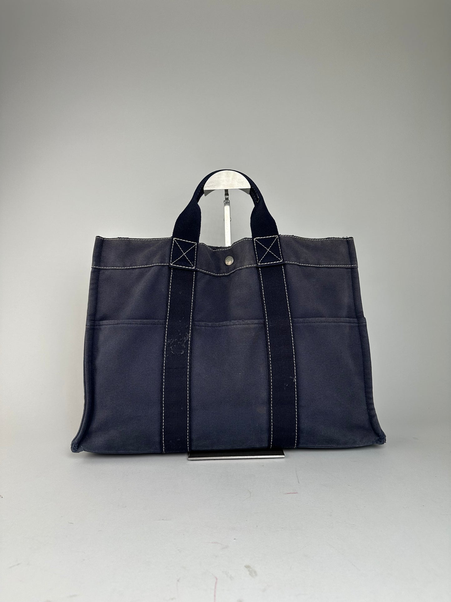 Vintage Hermès Fourre Tout MM Canvas Tote Bag Navy