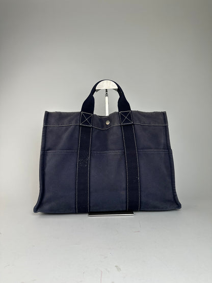 Vintage Hermès Fourre Tout MM Canvas Tote Bag Navy