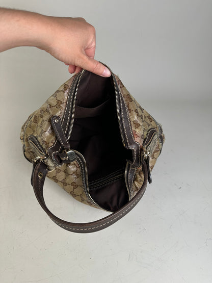 Vintage Gucci GG Monogram Canvas Shoulder Bag Beige Brown