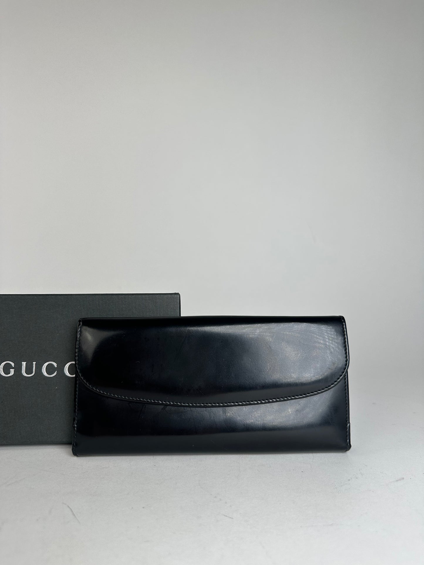 Vintage Gucci Patent Leather Wallet Dark Brown