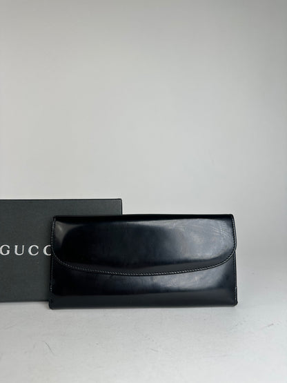 Vintage Gucci Patent Leather Wallet Dark Brown