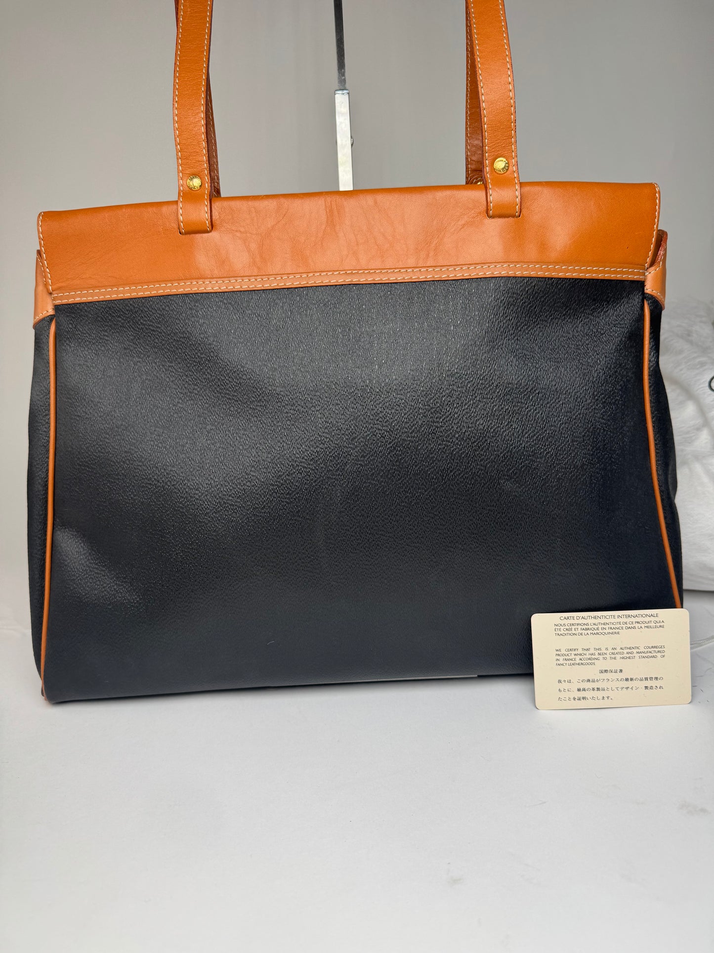 Vintage Courreges Leather Handbag Black Brown