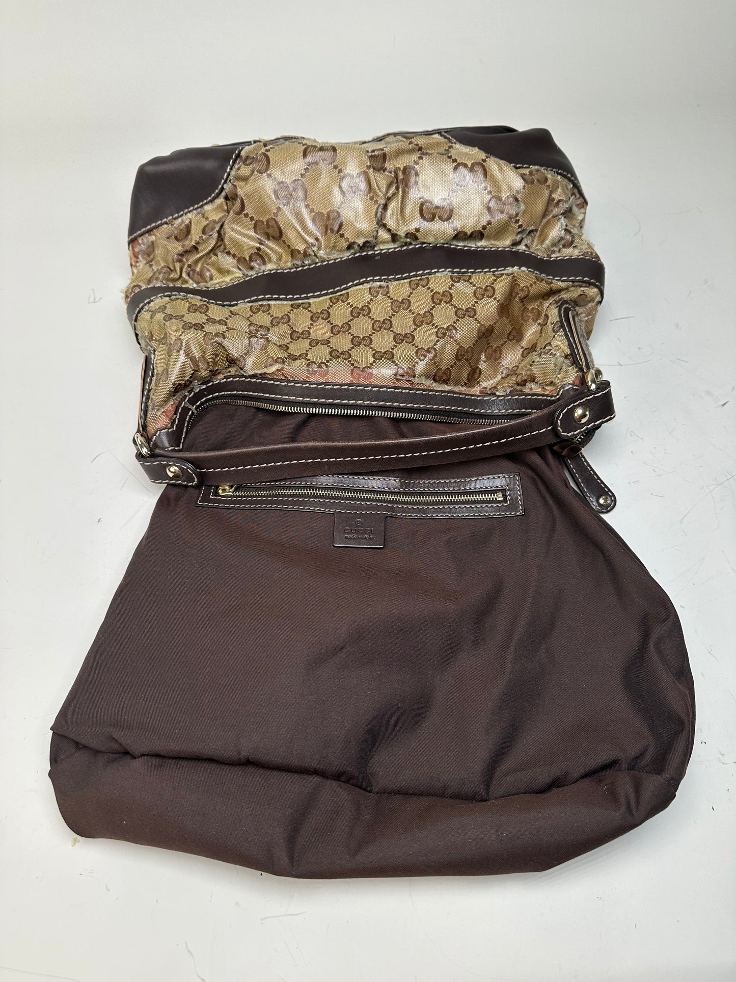 Vintage Gucci GG Monogram Canvas Shoulder Bag Beige Brown