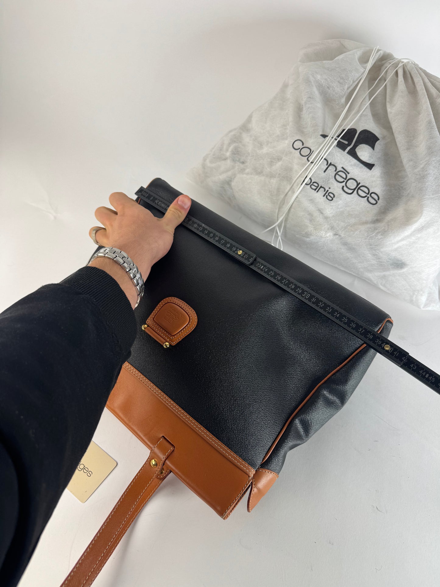 Vintage Courreges Leather Handbag Black Brown