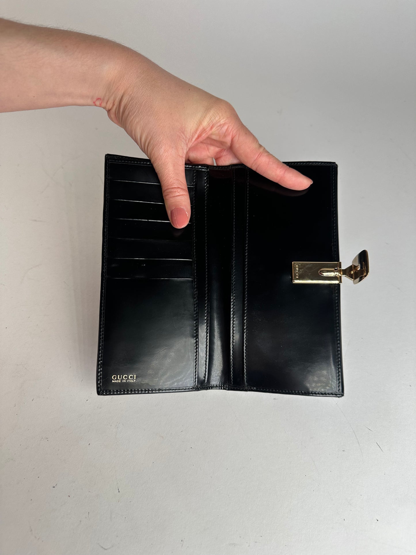 Vintage Gucci Patent Leather Wallet Dark Brown