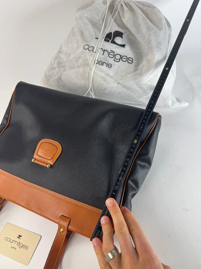 Vintage Courreges Leather Handbag Black Brown