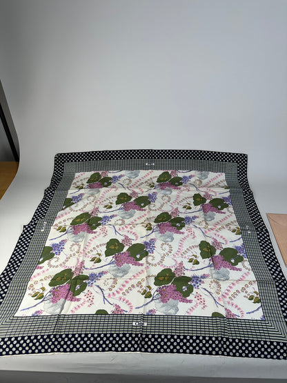 Vintage Chloe Floral Silk Scarf White Green Purple Navy