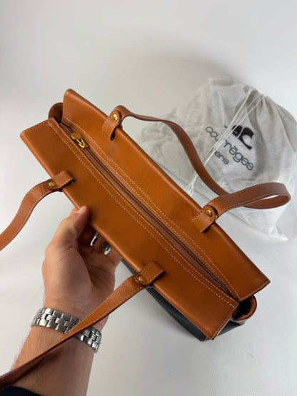 Vintage Courreges Leather Handbag Black Brown
