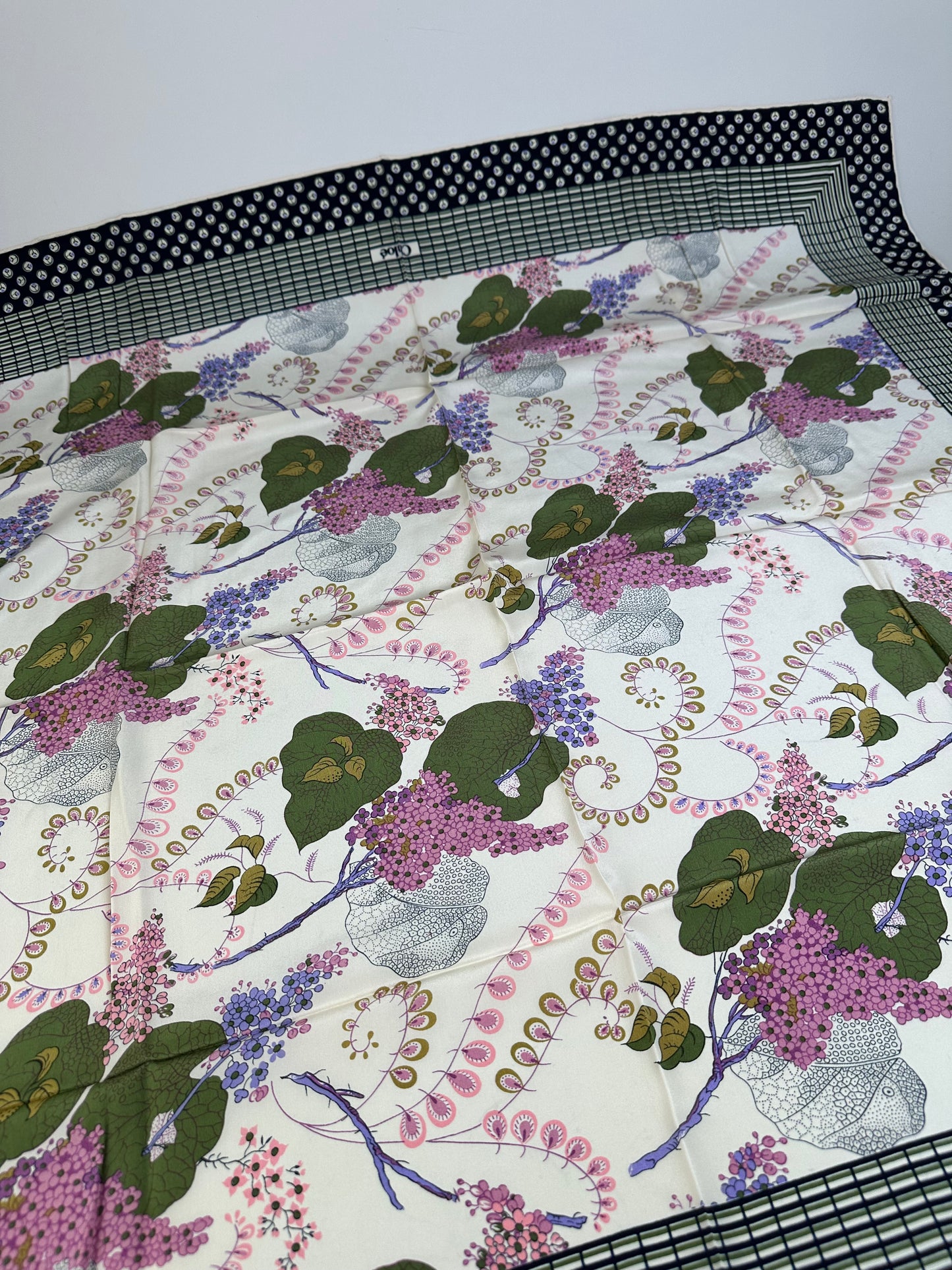 Vintage Chloe Floral Silk Scarf White Green Purple Navy