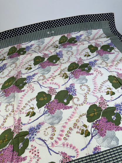 Vintage Chloe Floral Silk Scarf White Green Purple Navy