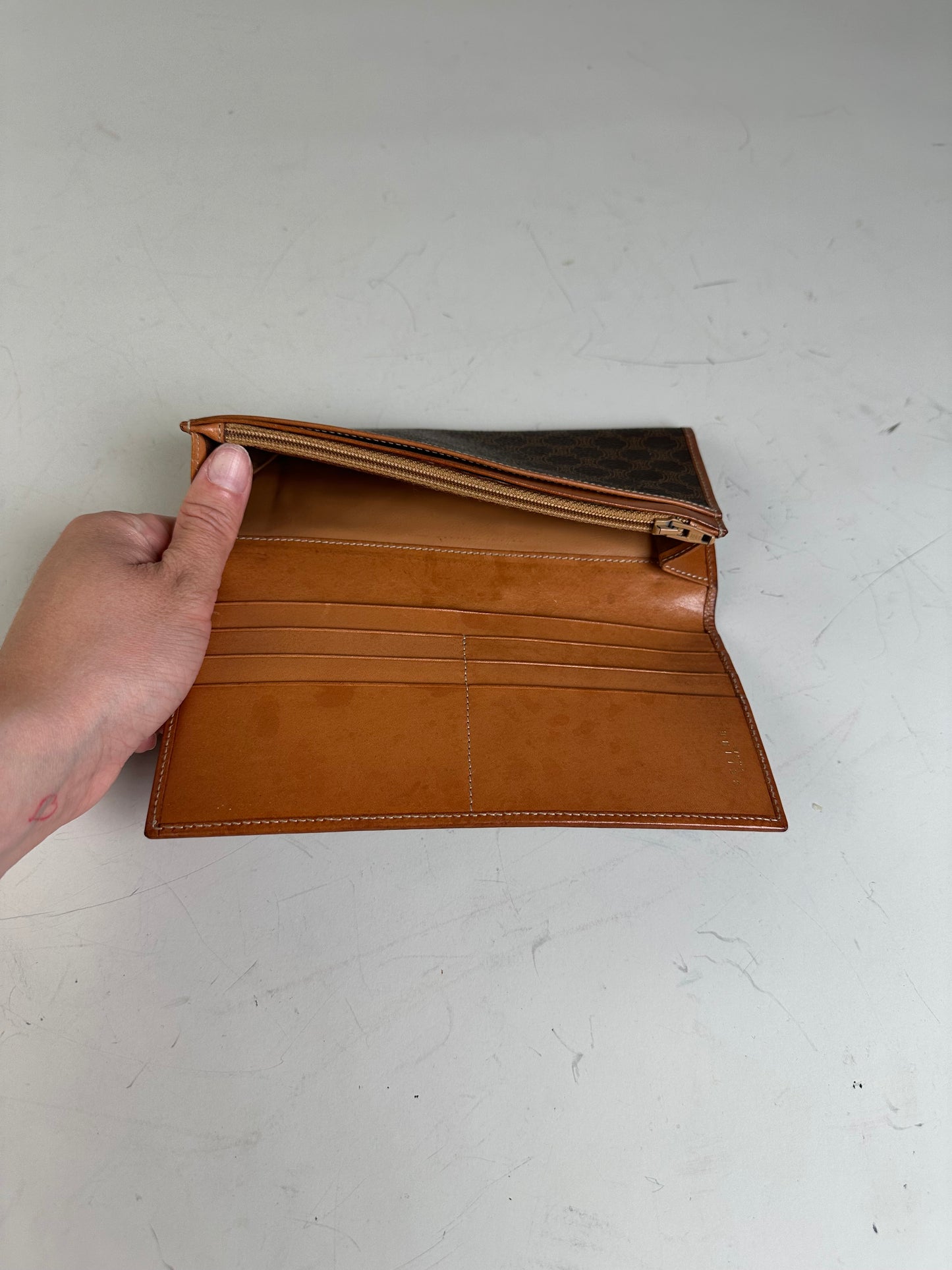 Vintage Celine Monogram Canvas Wallet Brown Gold