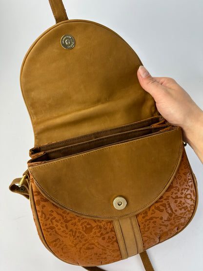 Vintage Yves Saint Laurent Embossed Leather Flap Crossbody Late 1970s Burnt Orange