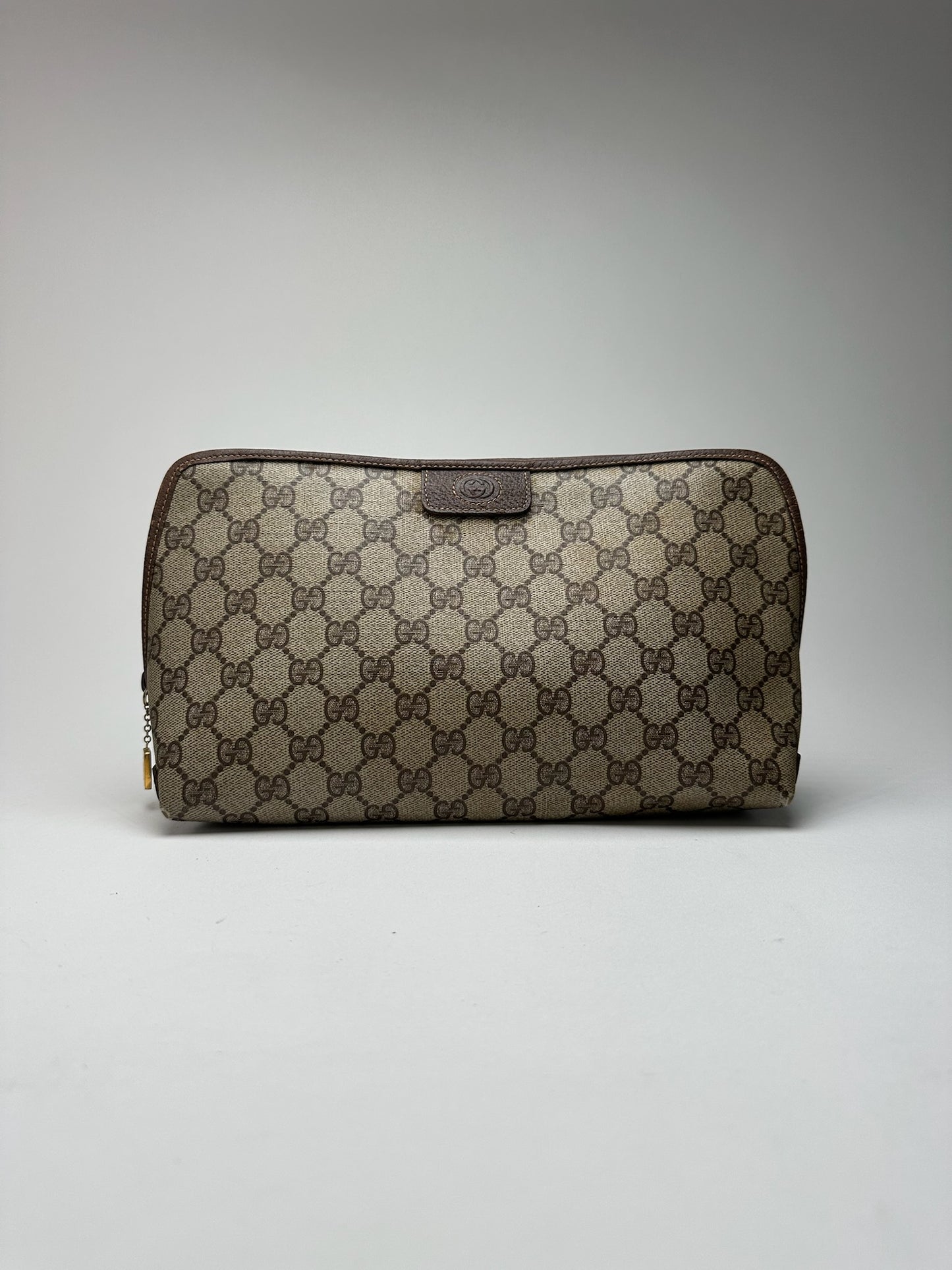 Pochette vintage en cuir monogramme Gucci marron beige