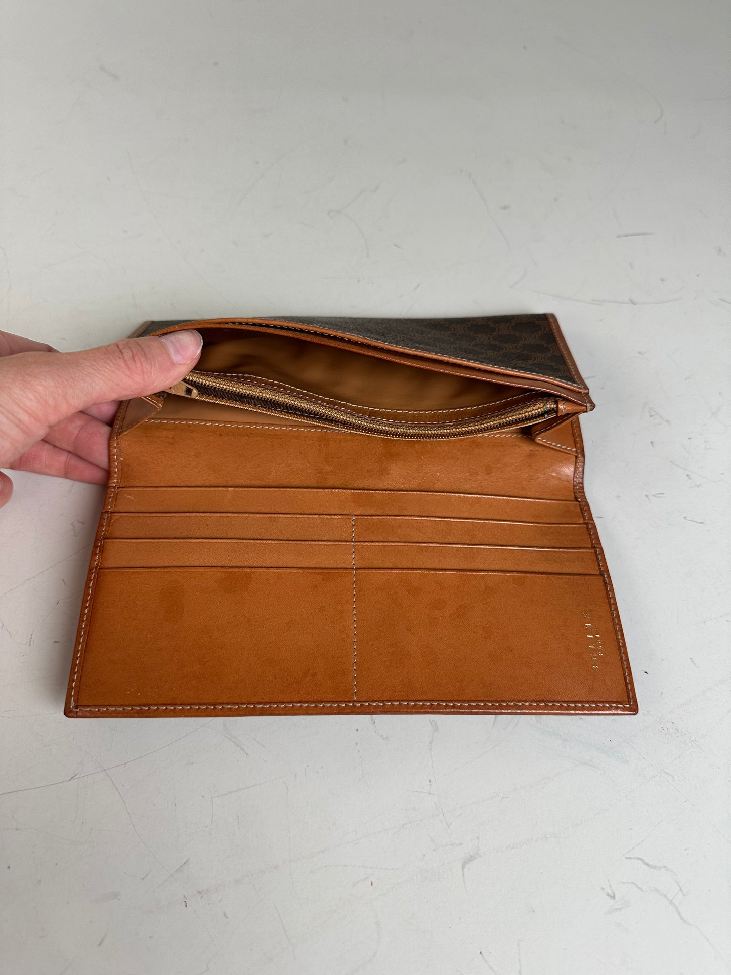 Vintage Celine Monogram Canvas Wallet Brown Gold