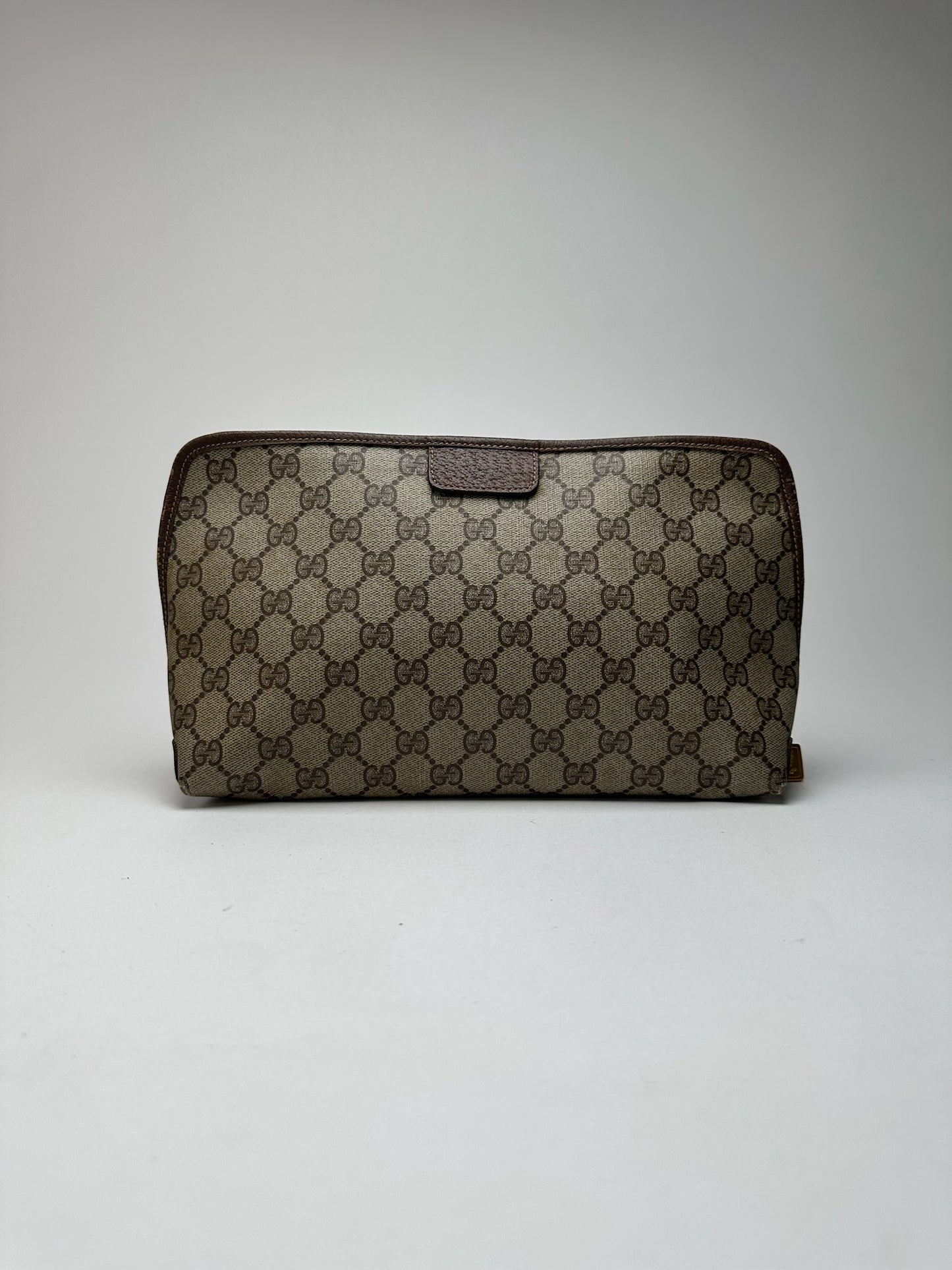 Pochette vintage en cuir monogramme Gucci marron beige