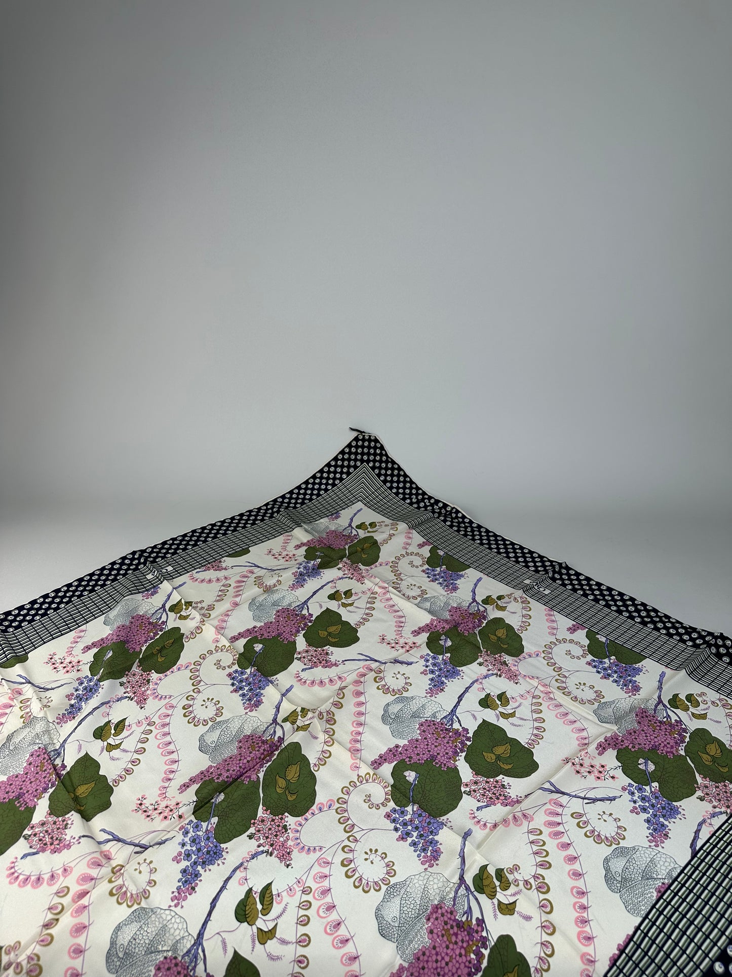 Vintage Chloe Floral Silk Scarf White Green Purple Navy
