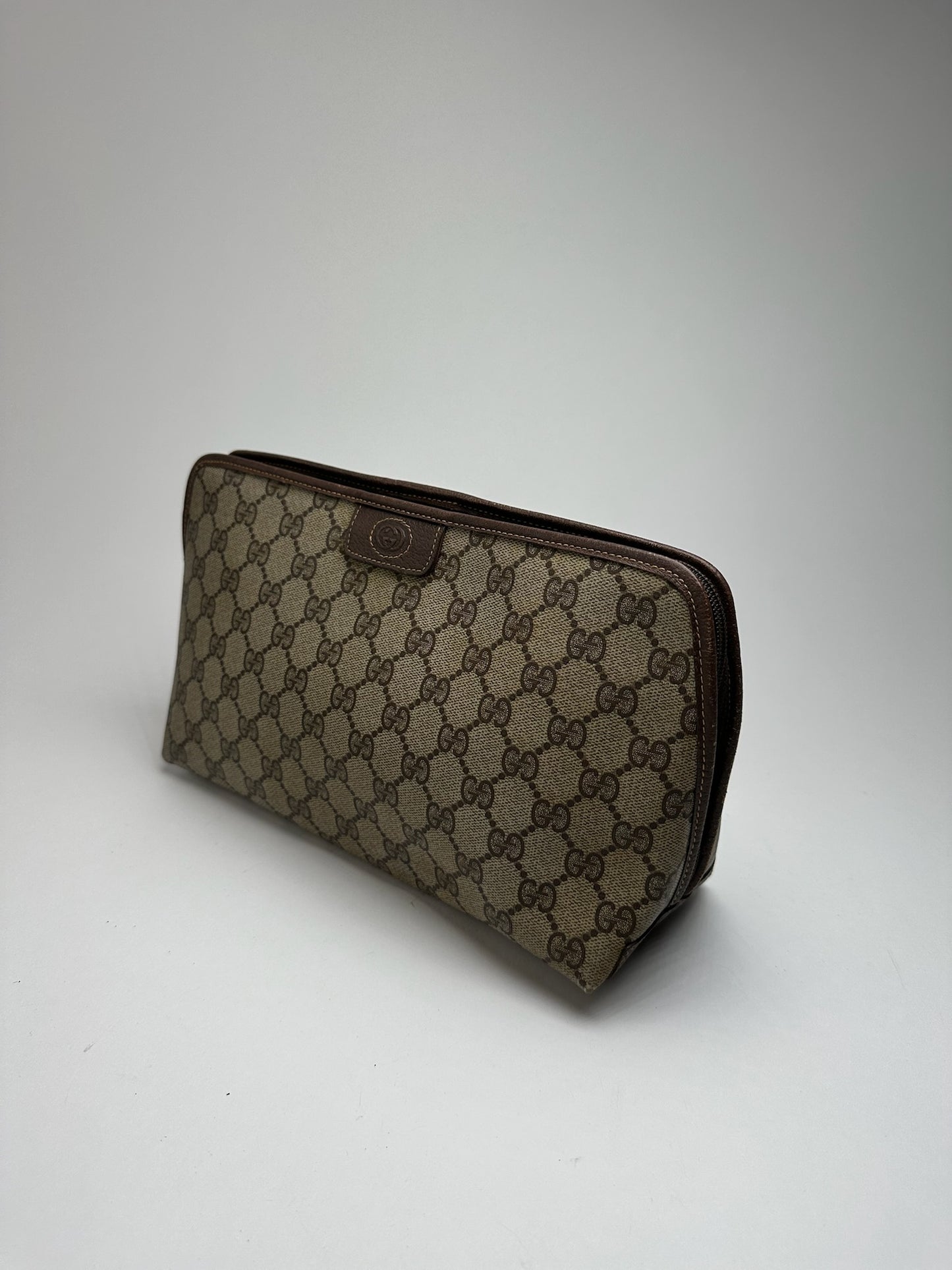Pochette vintage en cuir monogramme Gucci marron beige
