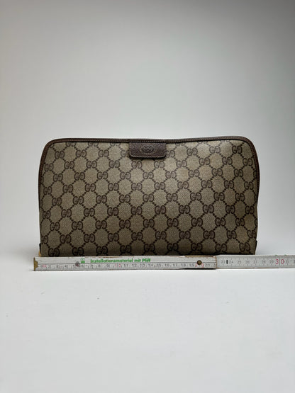 Pochette vintage en cuir monogramme Gucci marron beige