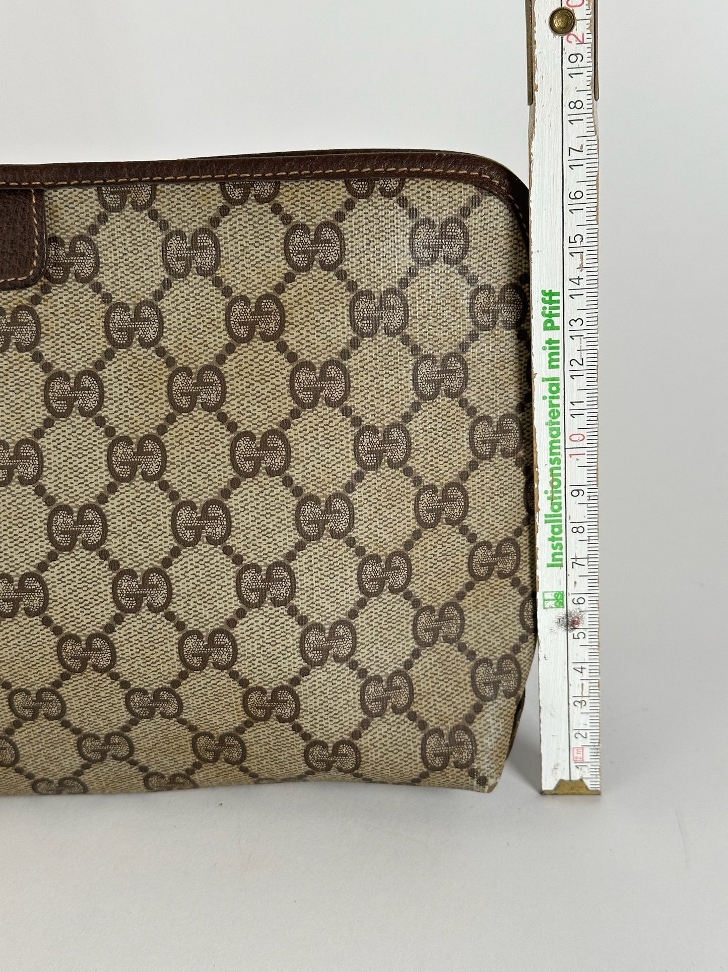 Pochette vintage en cuir monogramme Gucci marron beige