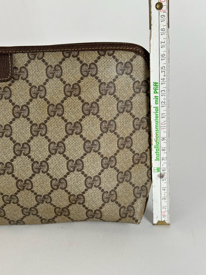 Pochette vintage en cuir monogramme Gucci marron beige