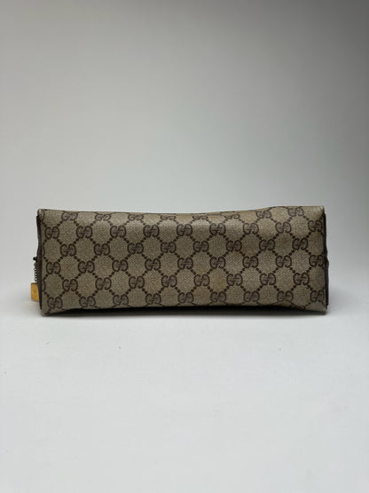 Pochette vintage en cuir monogramme Gucci marron beige