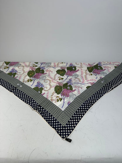 Vintage Chloe Floral Silk Scarf White Green Purple Navy