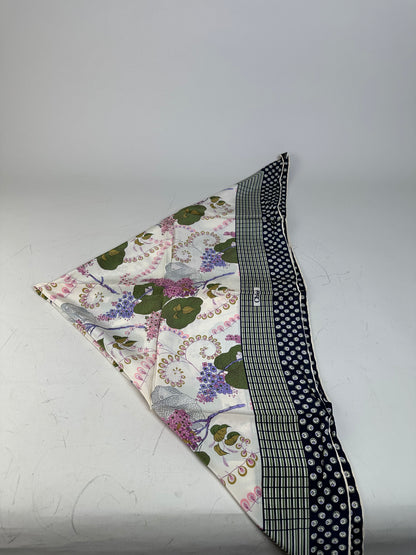 Vintage Chloe Floral Silk Scarf White Green Purple Navy