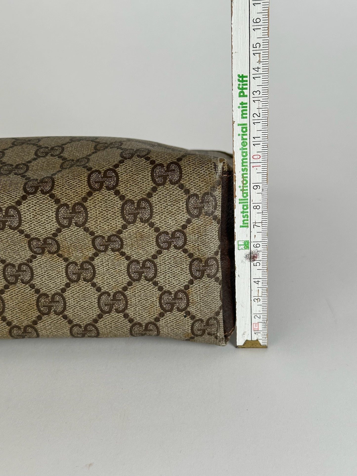 Pochette vintage en cuir monogramme Gucci marron beige