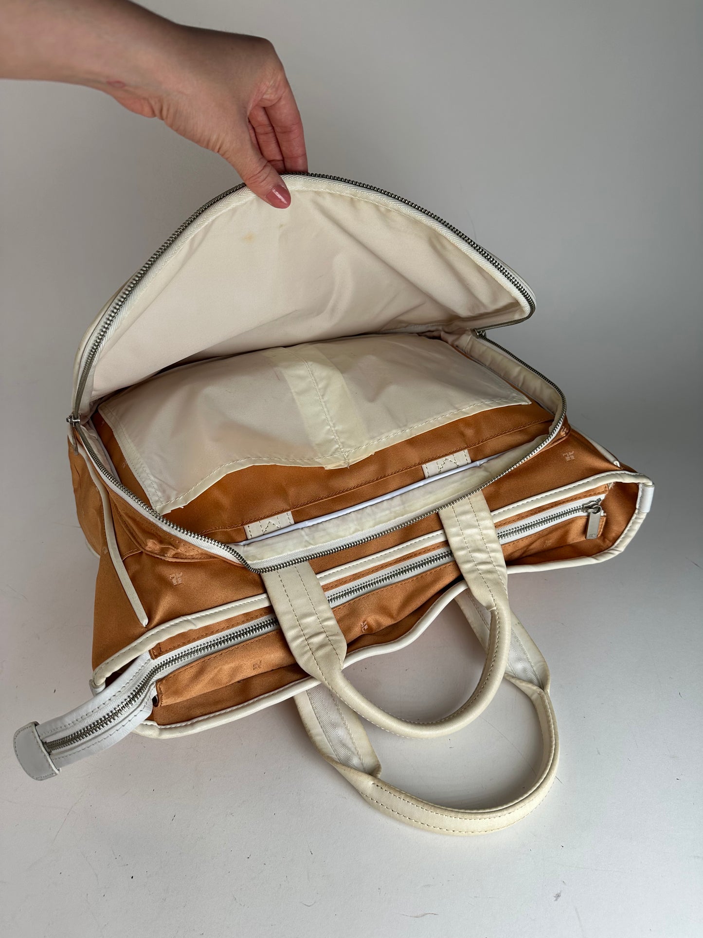 Vintage Courreges Monogram Duffel Bag Peach White