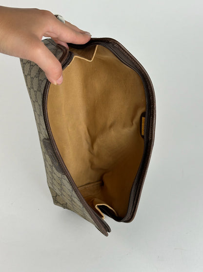 Pochette vintage en cuir monogramme Gucci marron beige