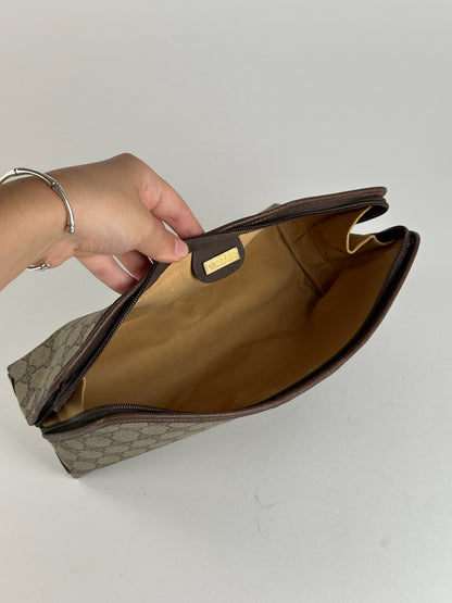 Pochette vintage en cuir monogramme Gucci marron beige