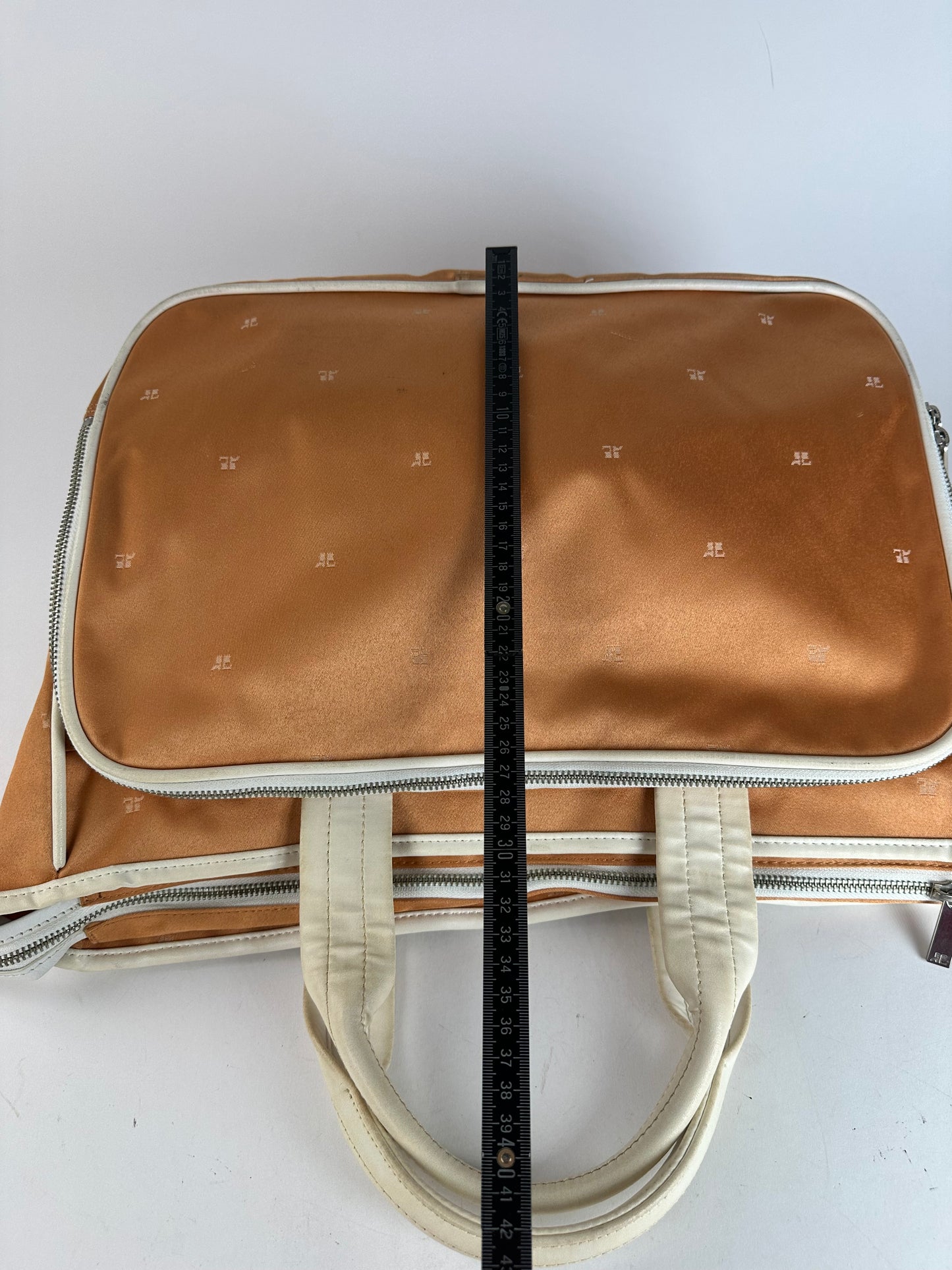 Vintage Courreges Monogram Duffel Bag Peach White