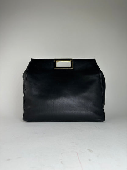 Vintage Salvatore Ferragamo Leather Frame Top Handle Handbag Black