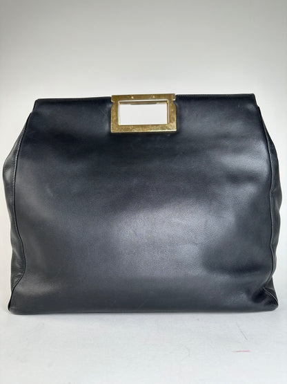Vintage Salvatore Ferragamo Leather Frame Top Handle Handbag Black